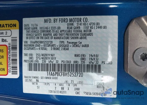 2017 Ford Mustang Gt Premium z USA, uszkodzony, nr VIN 1FA6P8CF8H5252720